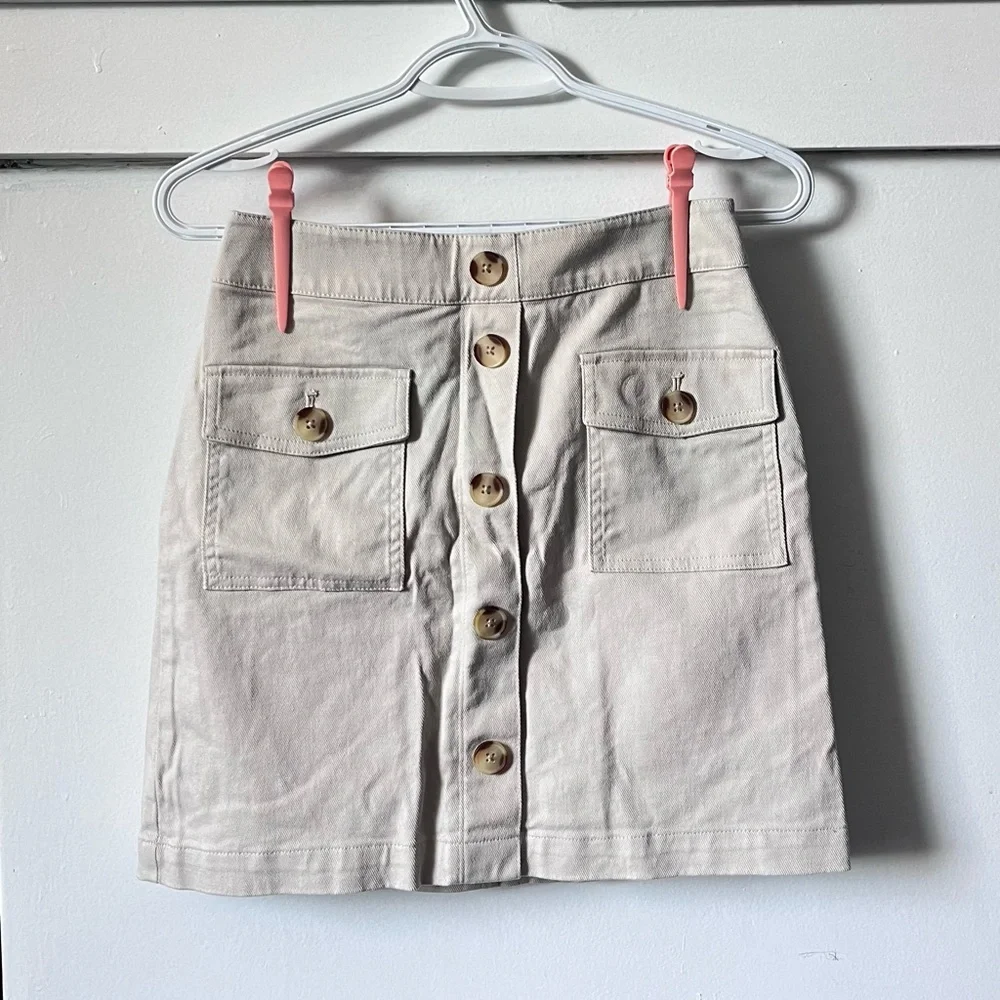 LOFT Cream Button-Front Skirt - Picture 3 of 5